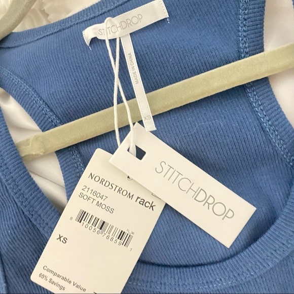 Stitchdrop Scoop Neck Racerback Rib Knit Tank Dress In Soft Moss Size XS New - Picture 2 of 8